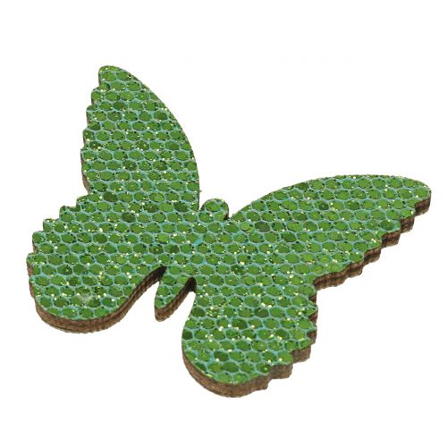 Product Scatter decoration butterfly green glitter 5/4/3cm 24 pcs