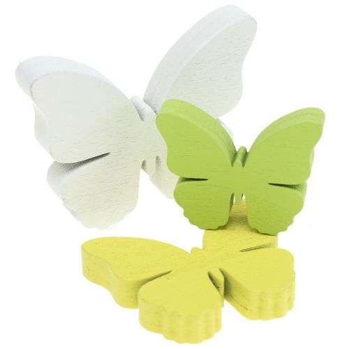 Floristik24 Wooden butterfly white/yellow/green 3cm - 5cm 48 pcs