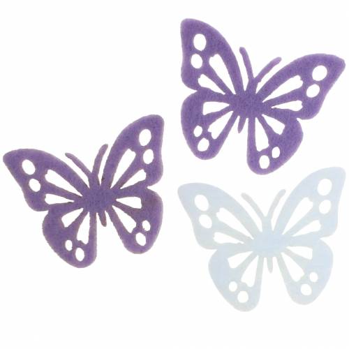Felt butterfly table decoration purple white assorted 3.5x4.5cm 54 pieces