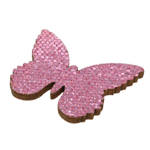 Product Scatter decoration butterfly pink glitter 5/4/3cm 24 pcs