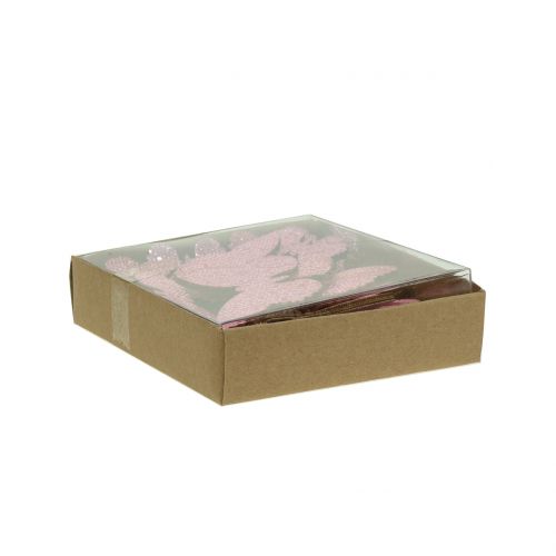 Product Scatter decoration butterfly pink glitter 5/4/3cm 24 pcs