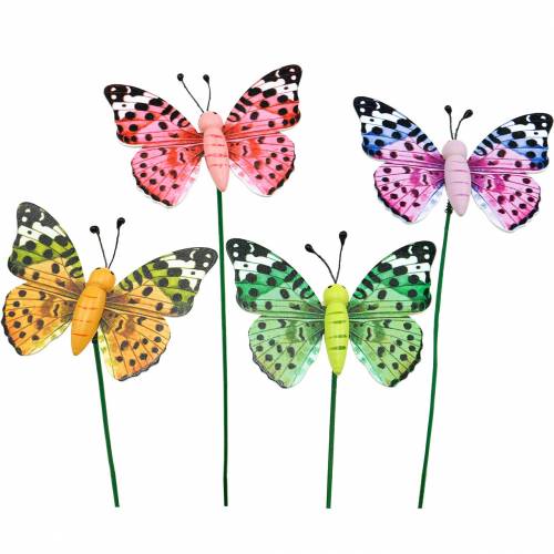 Product Decorative butterfly on a stick Flower plug Spring decoration 16 pieces