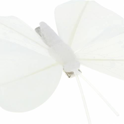 Product Feather butterfly on clip white 7-8cm 8pcs