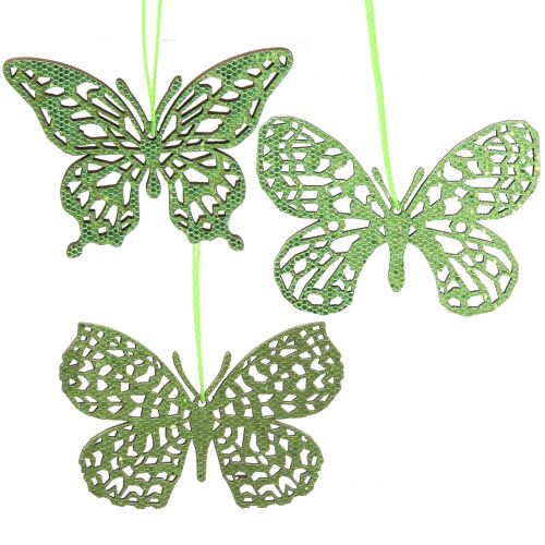 Decorative Hanging Butterfly Green Glitter 8cm 12 pcs