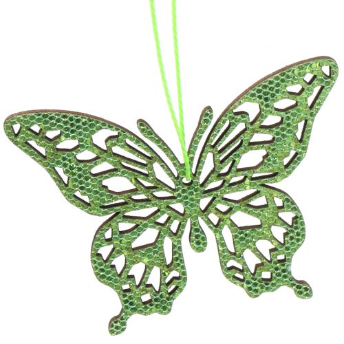 Product Decoration hanger butterfly green glitter8cm 12pcs