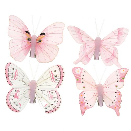 Floristik24 Butterfly on clip pink 8cm 8pcs