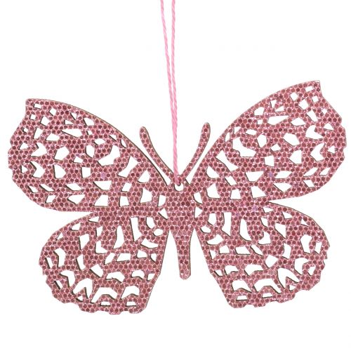 Product Decoration hanger butterfly pink glitter10cm 6pcs