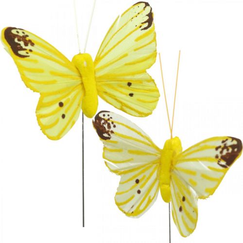 Floristik24 Decorative butterflies, flower plugs, spring butterflies on wire yellow, orange 4×6.5cm 12pcs