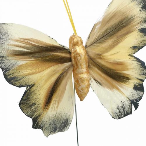 Floristik24 Deco butterfly, spring decoration, moth on wire brown, yellow, white 6×9cm 12pcs
