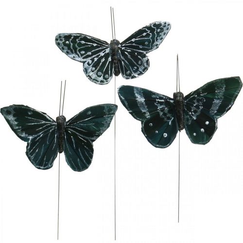 Floristik24 Feather butterflies black and white, butterflies on wire, artificial moths 5.5×9cm 12pcs