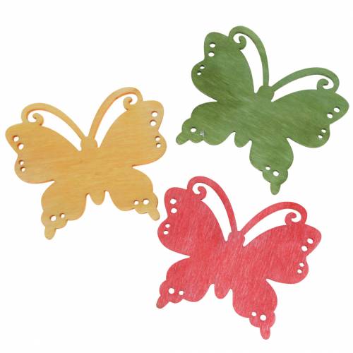 Floristik24 Scatter decoration butterfly wood orange, yellow, green 4 cm 72 pcs