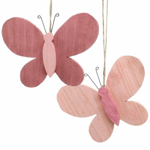 Floristik24 Butterfly for hanging wood pink 13cm x 22cm 2pcs