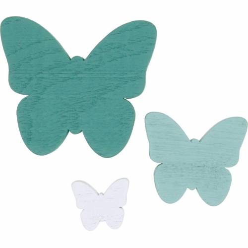 Butterflies to sprinkle green, mint, white wood sprinkle decoration 29pcs