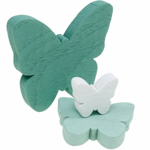 Floristik24 Butterflies for scattering green, mint, white wooden scatter decoration 29 pcs