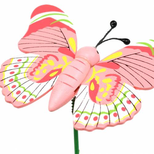 Product Flower stick butterfly wood assorted 7.5cm 16 pcs