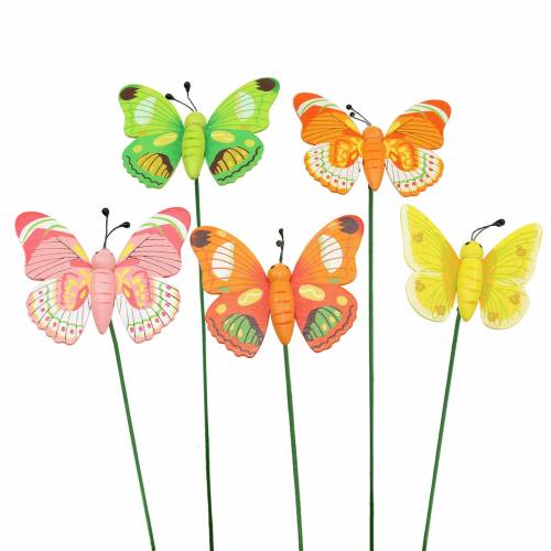 Floristik24 Flower stick butterfly wood assorted 7.5cm 16 pcs