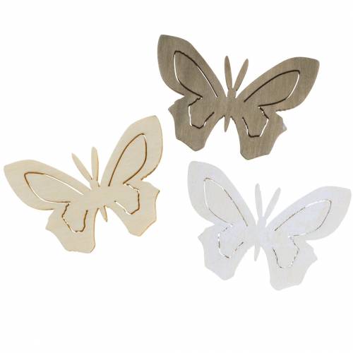 Butterfly Wood White, Cream, Brown Assorted 4cm 72 pcs Table Decoration Spring