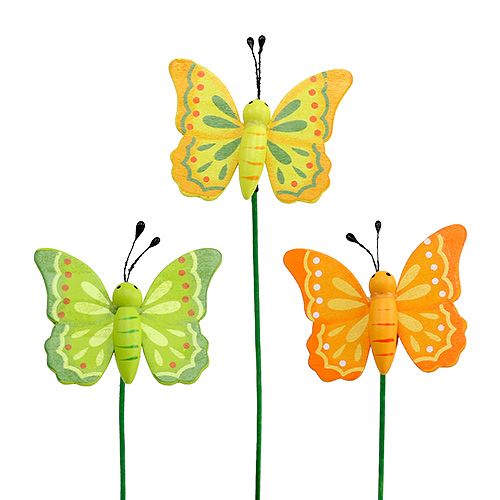 Butterfly made of wood on the rod sort. 6.5cm L25cm 18pcs