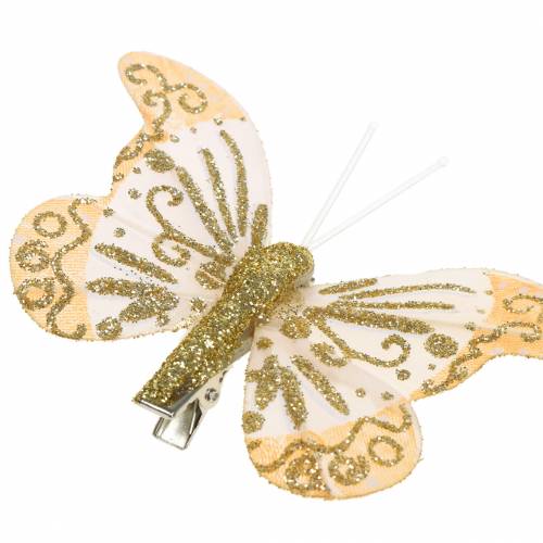Product Feather butterfly on clip gold glitter 10pcs