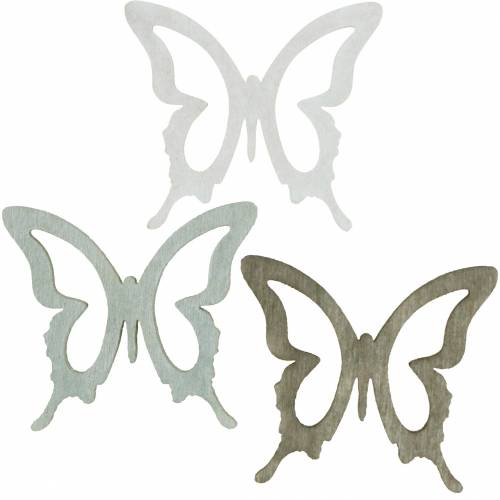 Butterfly 4cm scatter decoration wood brown/light grey/white 72p