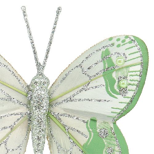 Floristik24 Butterflies 7.5cm green, gray with mica 4pcs