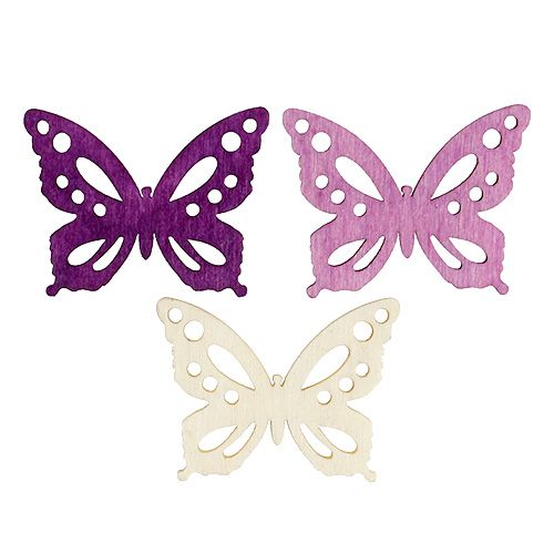 Floristik24 Wooden butterflies 4cm purple, white 72 pcs