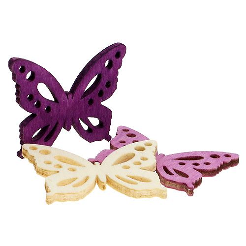 Floristik24 Wooden butterflies 4cm purple, white 72 pcs