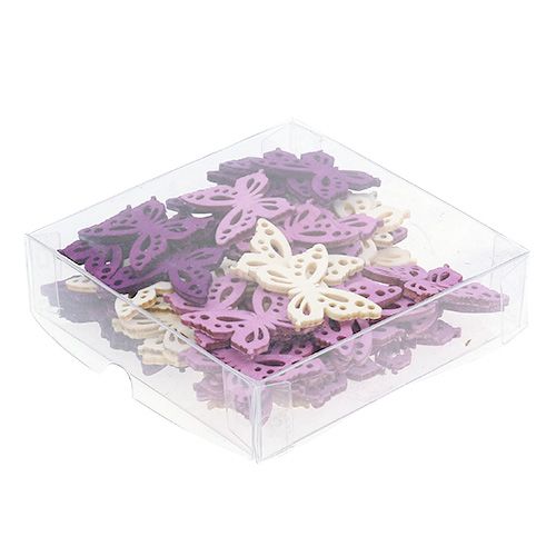 Floristik24 Wooden butterflies 4cm purple, white 72 pcs