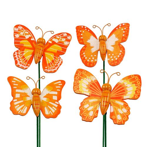 Floristik24 Decorative plug butterfly orange 6.5cm 24pcs