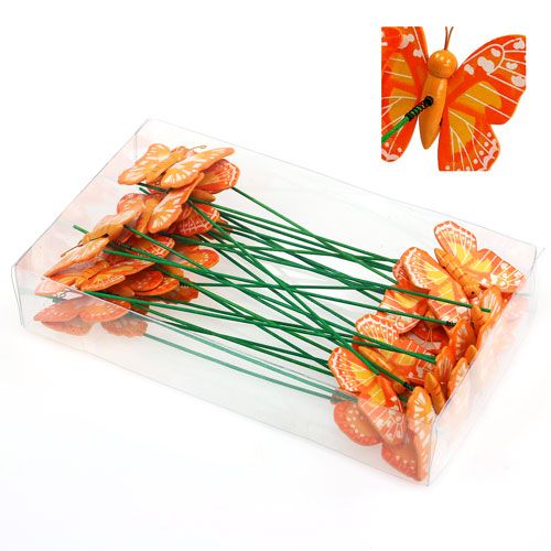Floristik24 Decorative plug butterfly orange 6.5cm 24pcs