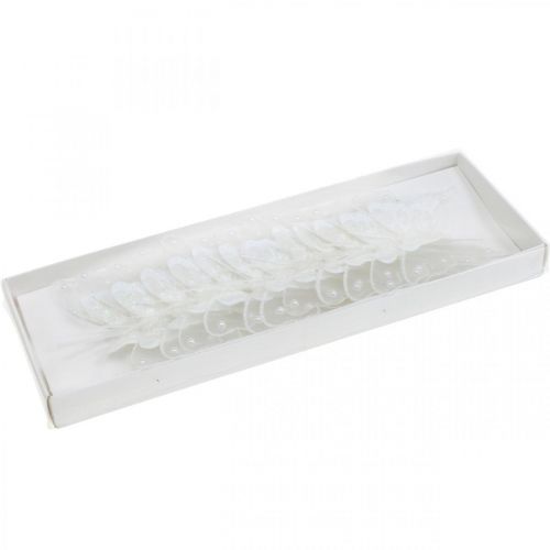 Floristik24 Butterflies with pearls and glitter, wedding decoration, feather butterfly on wire white