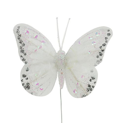 Floristik24 Butterflies white 8cm with mica 6pcs