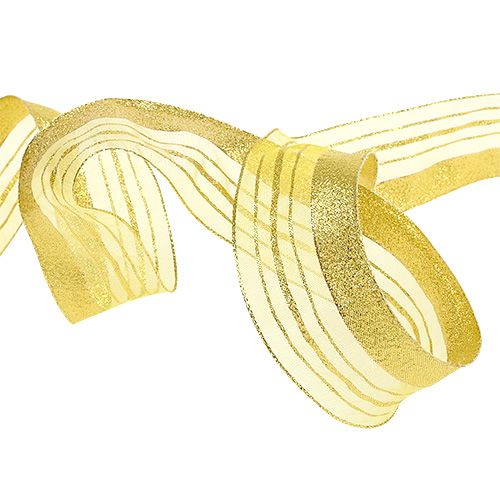 Floristik24 Decorative ribbon with lurex stripes gold 40mm 20m