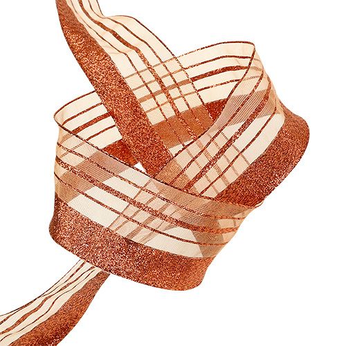 Floristik24 Decorative cord with lurex stripes copper 40mm 20m