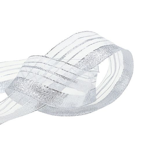 Floristik24 Decorative ribbon with lurex stripes silver 40mm 20m