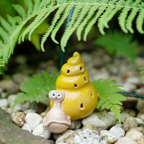 Product Ceramic snail decorative figure with LED as a fun table decoration for home and office, 12cm, 2 pieces