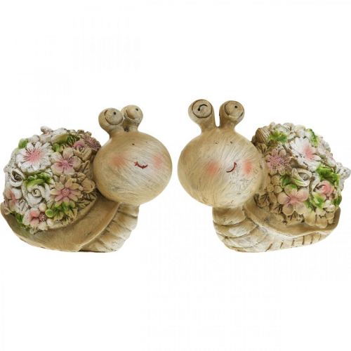 Snail with flowers summer decoration garden snails brown/pink/green 9.5cm set of 2