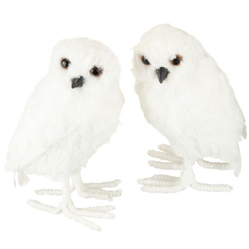 Product Snowy owl decorative owl white with fur and feathers 15.5cm 2pcs