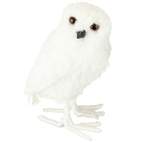 Product Snowy owl decorative owl white with fur and feathers 15.5cm 2pcs