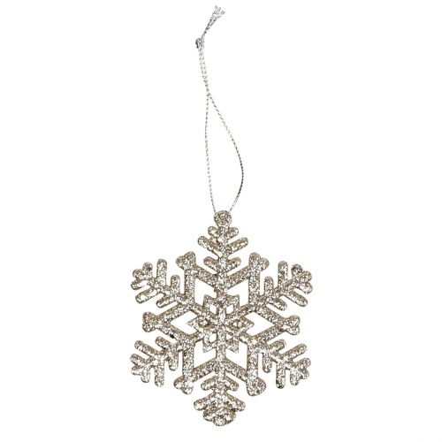 Floristik24 Snowflake to hang, Christmas decoration, decorative ice crystal champagne with glitter 12pcs