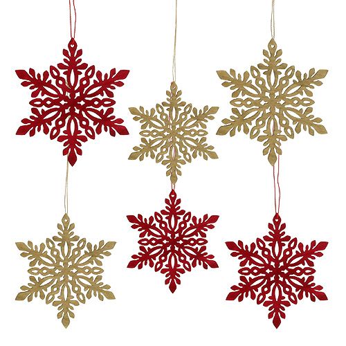 Floristik24 Snowflake wood Ø8cm - Ø12cm nature/red 12p