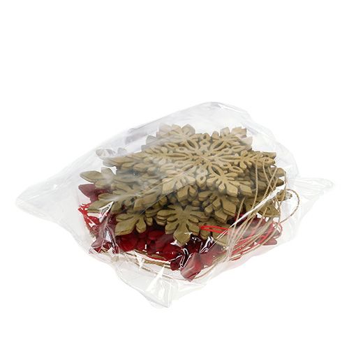 Floristik24 Snowflake wood Ø8cm - Ø12cm nature/red 12p