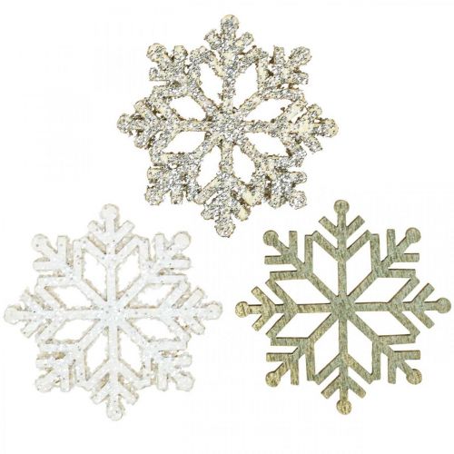 Floristik24 Snowflake Natural, White Glitter Mix Ø4cm 72 pcs