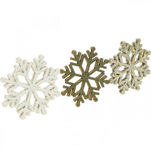 Floristik24 Snowflake Natural, White Glitter Mix Ø4cm 72 pcs