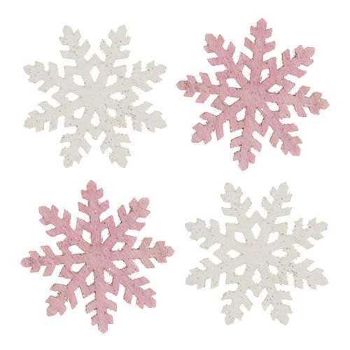 Floristik24 Snowflake 4cm pink/white with glitter 72pcs
