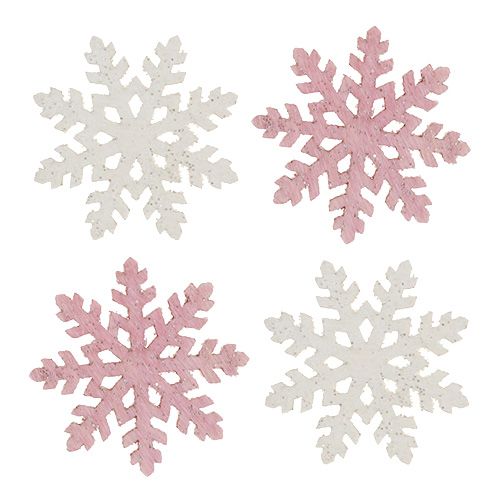 Floristik24 Snowflake 4cm pink/white with glitter 72 pcs