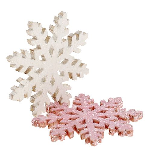 Product Snowflake 4cm pink/white with glitter 72 pcs