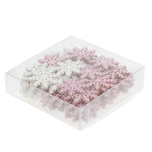 Product Snowflake 4cm pink/white with glitter 72 pcs