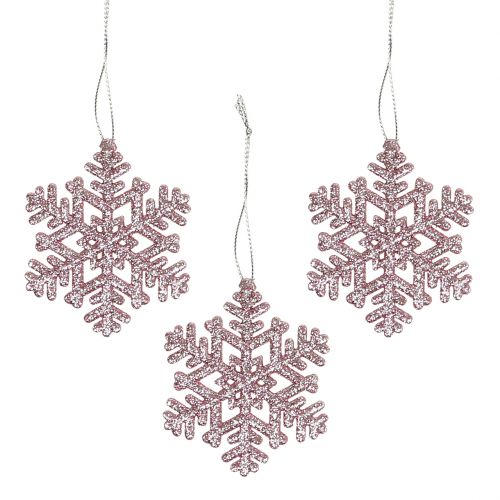 Floristik24 Snowflake Ø8cm pink with glitter 12pcs