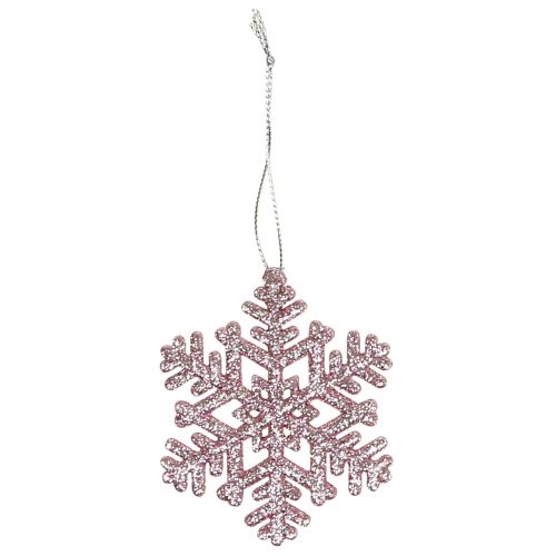 Floristik24 Snowflake Ø8cm pink with glitter 12pcs